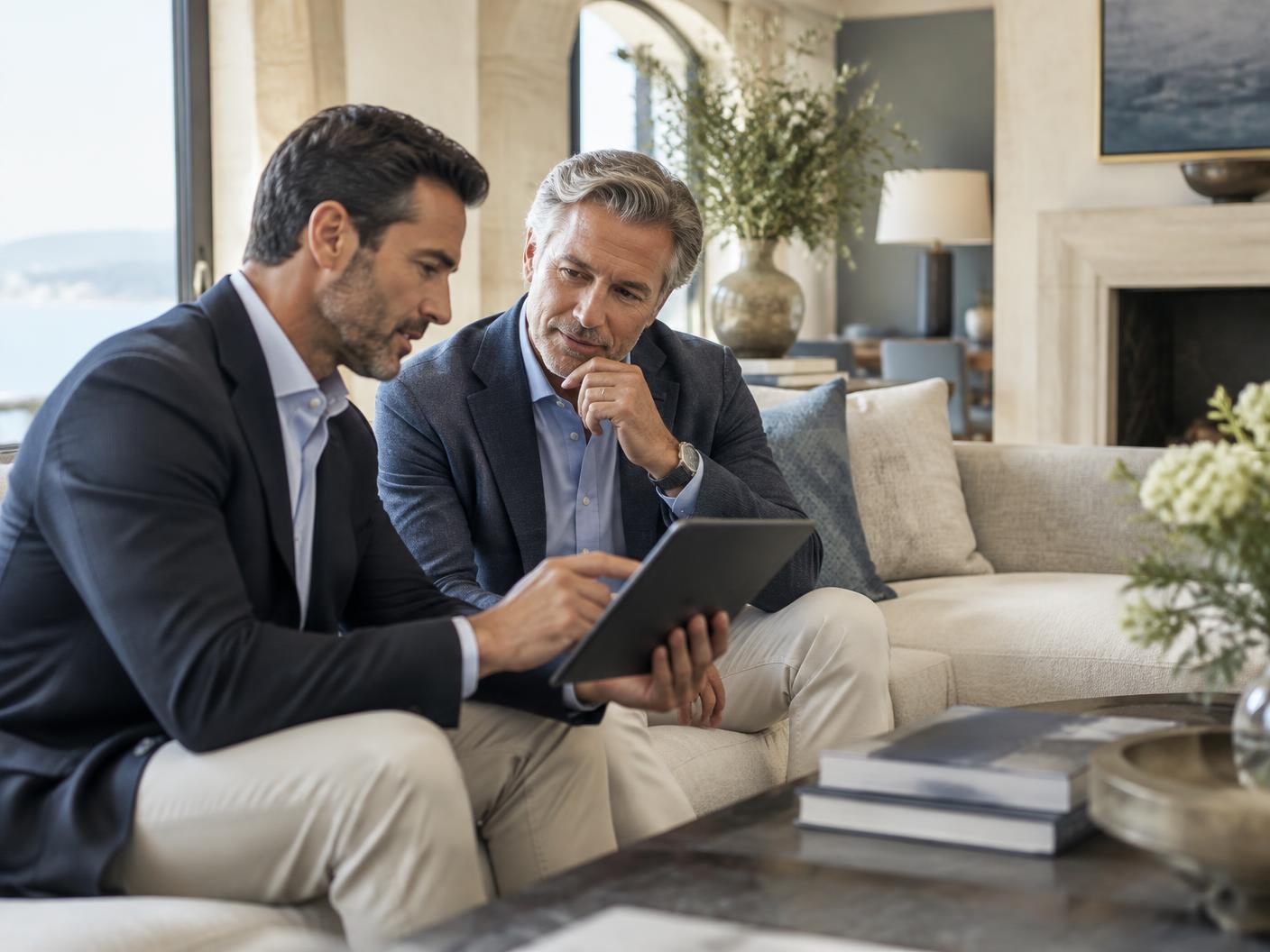 A private security advisor briefing a client at home