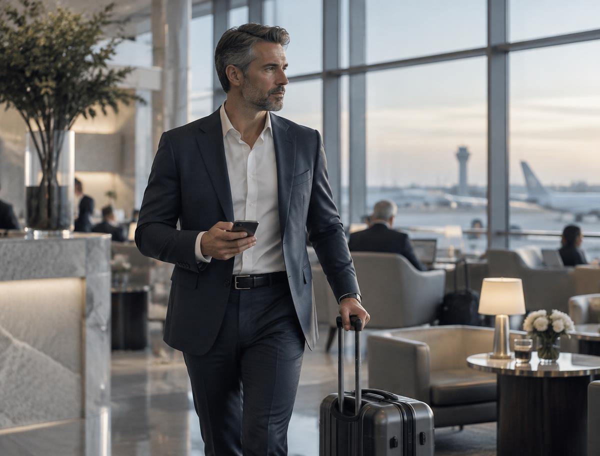 An executive traveling with discreet protection